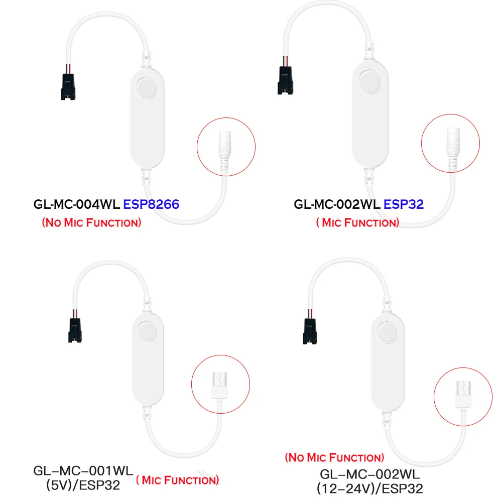DC5V Mini ESP32 WLED Strip Light Controller with Mic/DC12V-24V no Mic RGB IC Digital USB Dynamic WS2811 WS2812 WS2812b