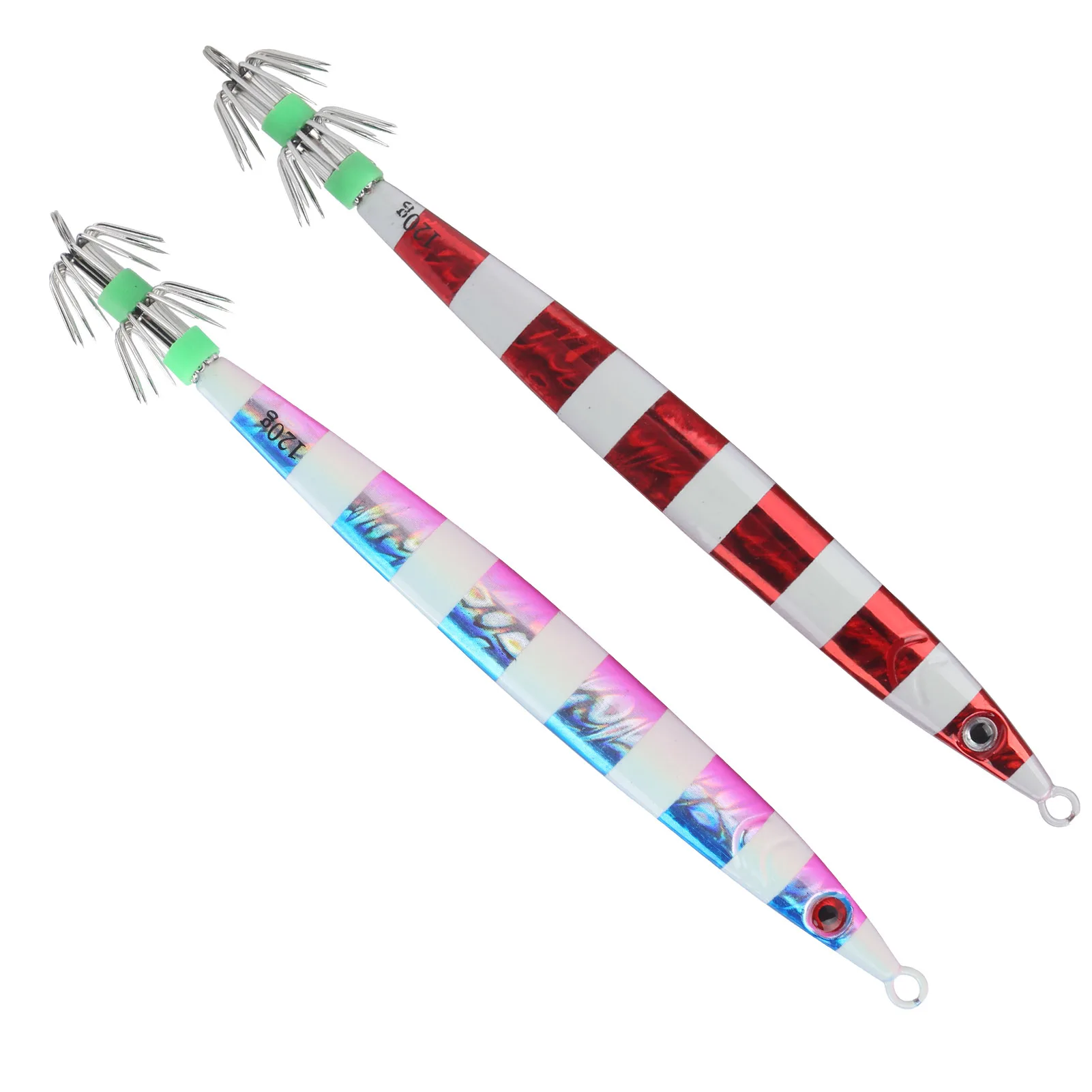 رقص مضيئة عالية المتانة صف مزدوج رقص الحبار سريع الغرق سرعة تصميم مبسط مع خطاف للأسماك للصيد الليلي