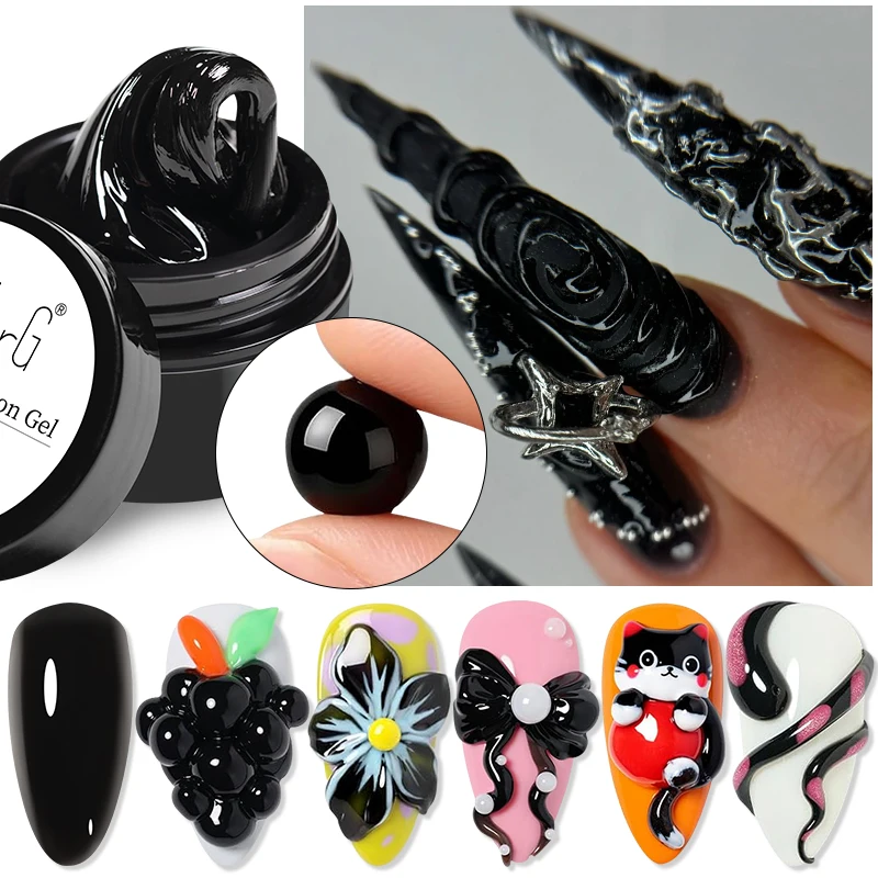 AWStorG 15G Schwarzes Antihaft-Handverlängerungs-Gel, Festes Aufbaugel, UV-LED-Gel, 3D-Skulptur-Schnitzgel für Nagelverlängerung, DIY Zuhause