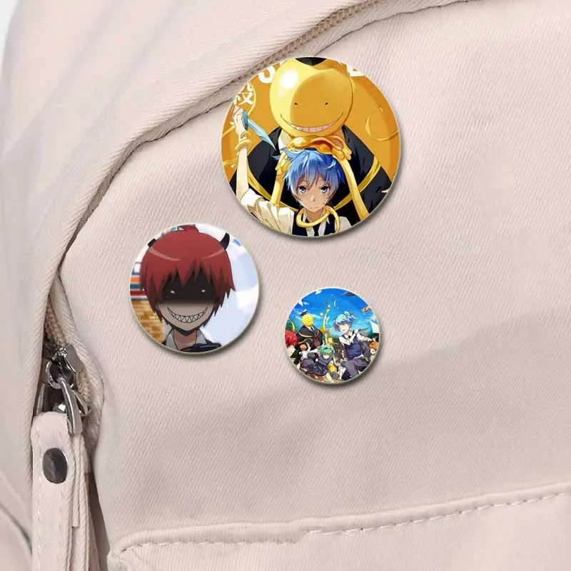 Anime Assassination Classroom Round Soft Button Pins, Broche criativo, Emblemas para decoração de roupas de mochila Presentes de moda, 58mm, 44mm