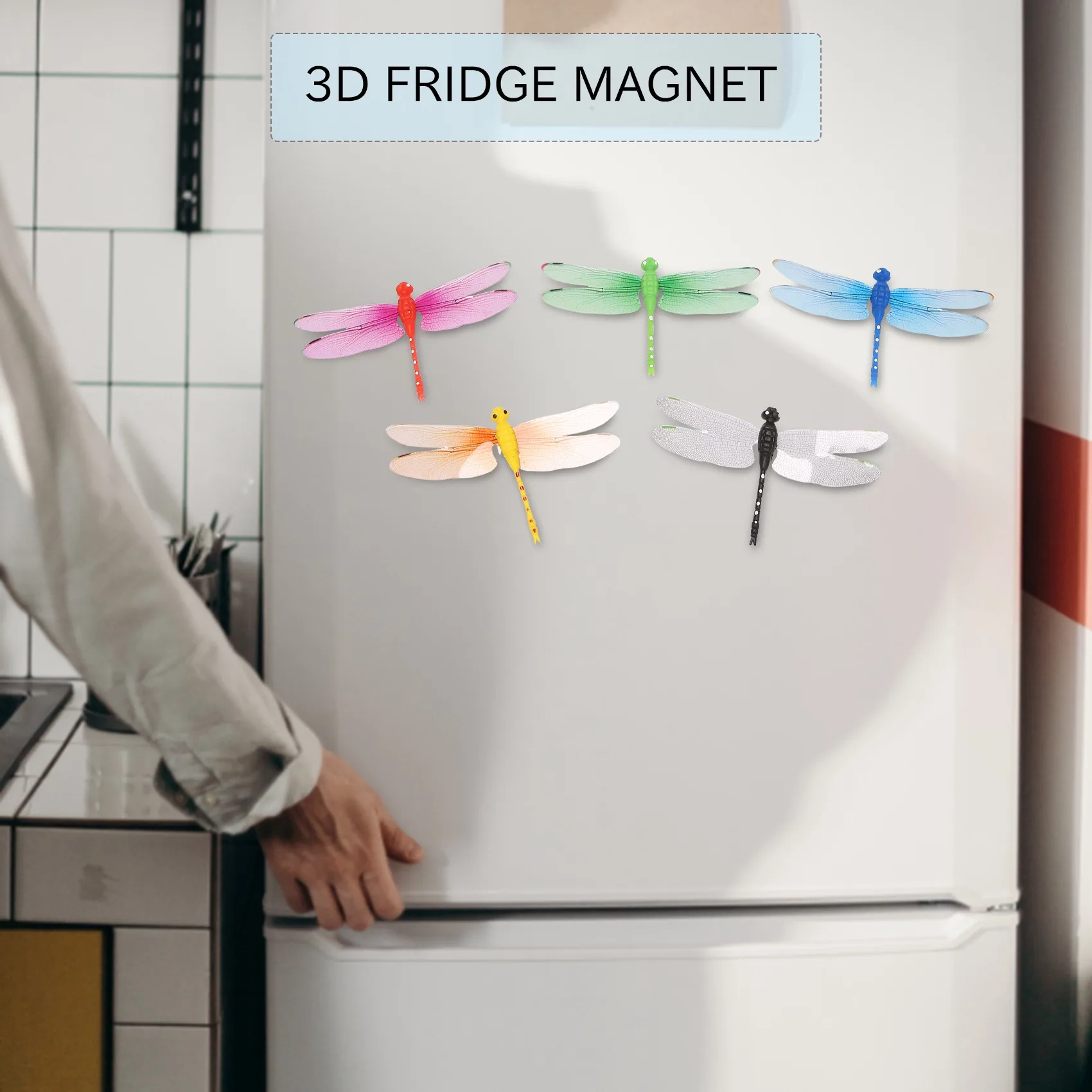 5 ชิ้น 8 เซนติเมตร 3D ประดิษฐ์แมลงปอแม่เหล็กตู้เย็นสําหรับคริสต์มาสหน้าแรกงานแต่งงานตกแต่ง, สีสุ่มส่งร้อน