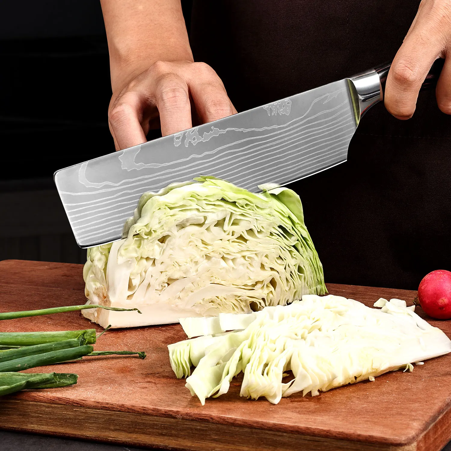 PLYS Kitchen knife Japanese Chef Knife Laser Damascus Pattern Knife Cut Meat butcher knife Utility Slicing Santoku Knife