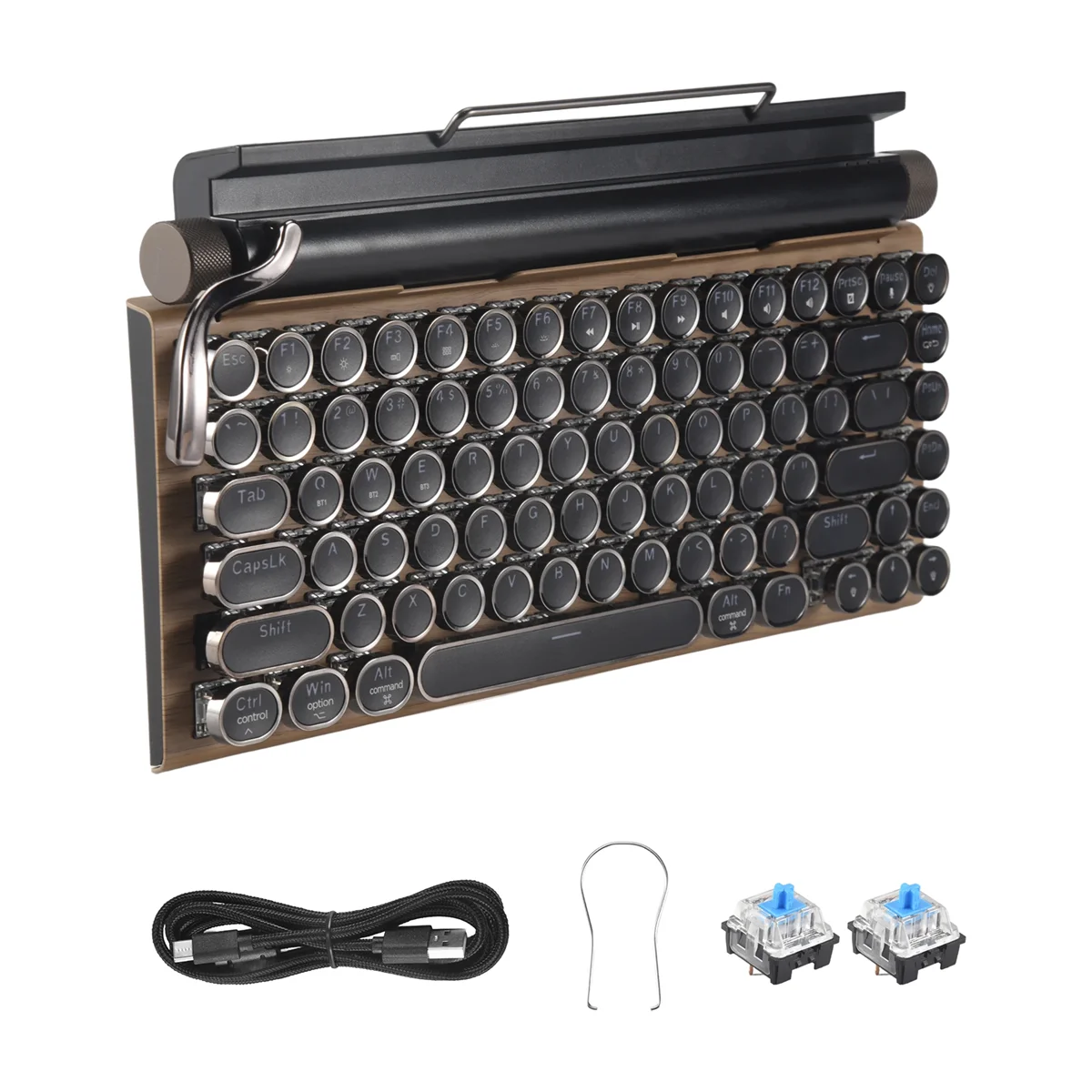 لوحة مفاتيح آلة كاتبة POP-lRetro لوحة مفاتيح ميكانيكية لاسلكية تعمل بالبلوتوث 83 مفتاحًا لوحة مفاتيح كمبيوتر للكمبيوتر المحمول