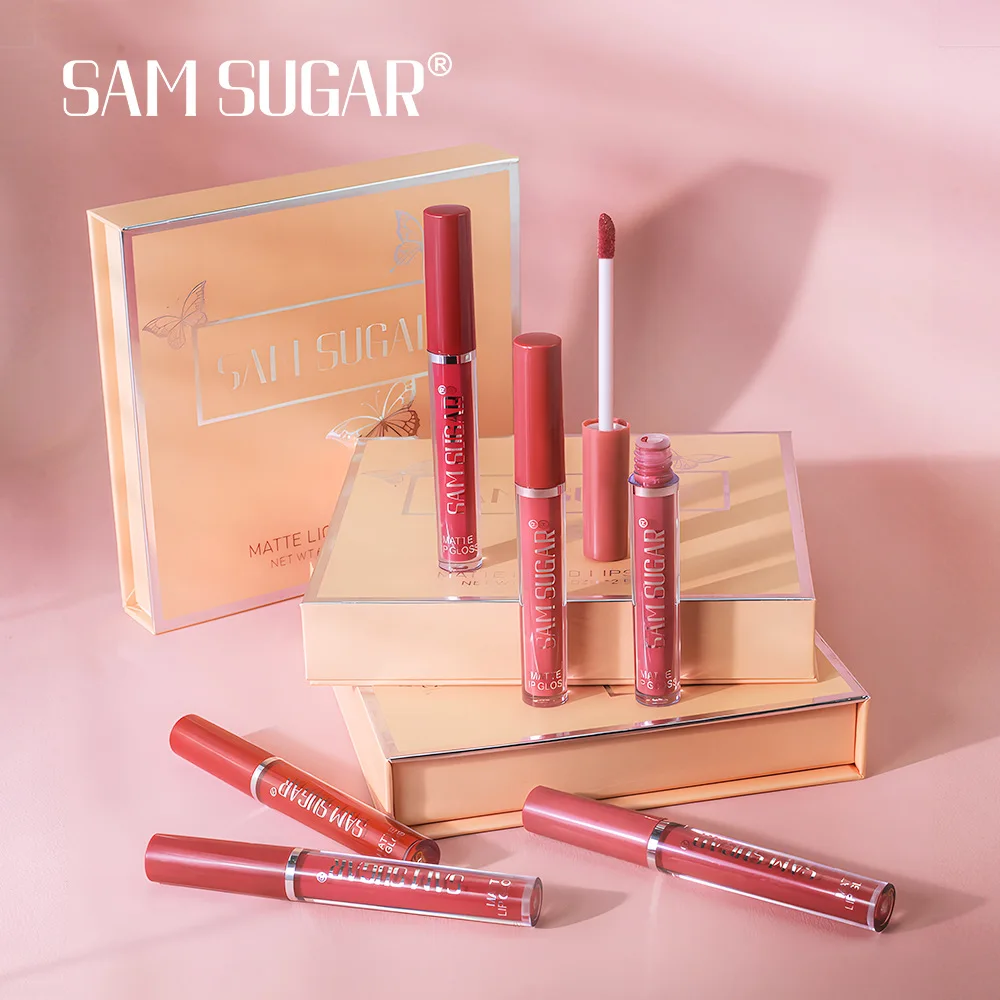 SAM SUGAR 6pcs/set ​sexy colors Matte Mist Lip gloss Easy Color silky texture Long-Lasting Waterproof Non-stick Cup ​Lip glaze