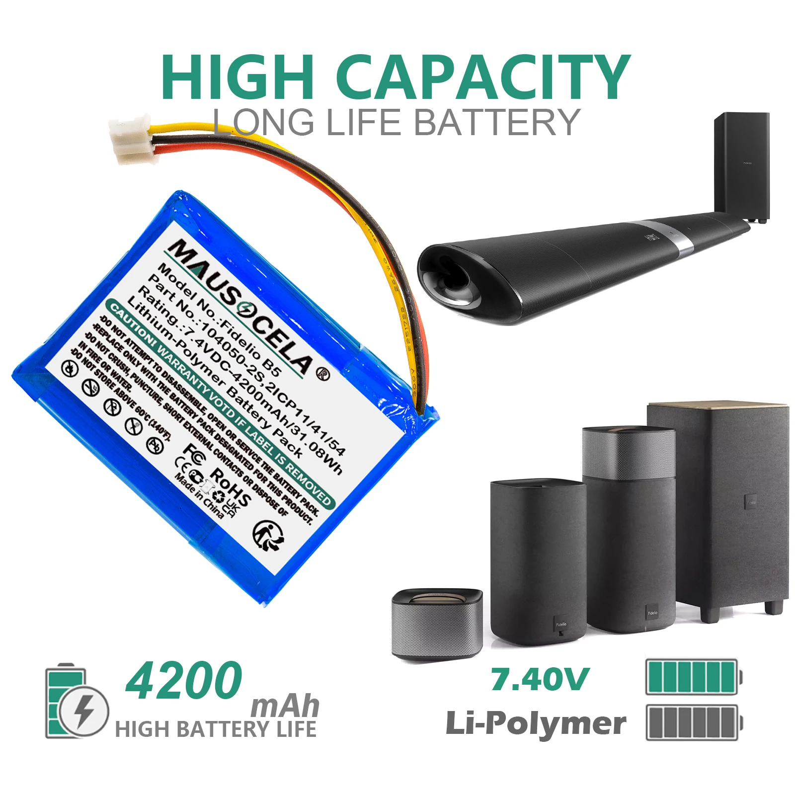 

4200mAh Speaker Battery For Philips:104050-2S,2ICP11/41/54,Fidelio B5 E5 E6 F5,Fidelio HTL9100 HTL9300,B5/12,+Toolkit