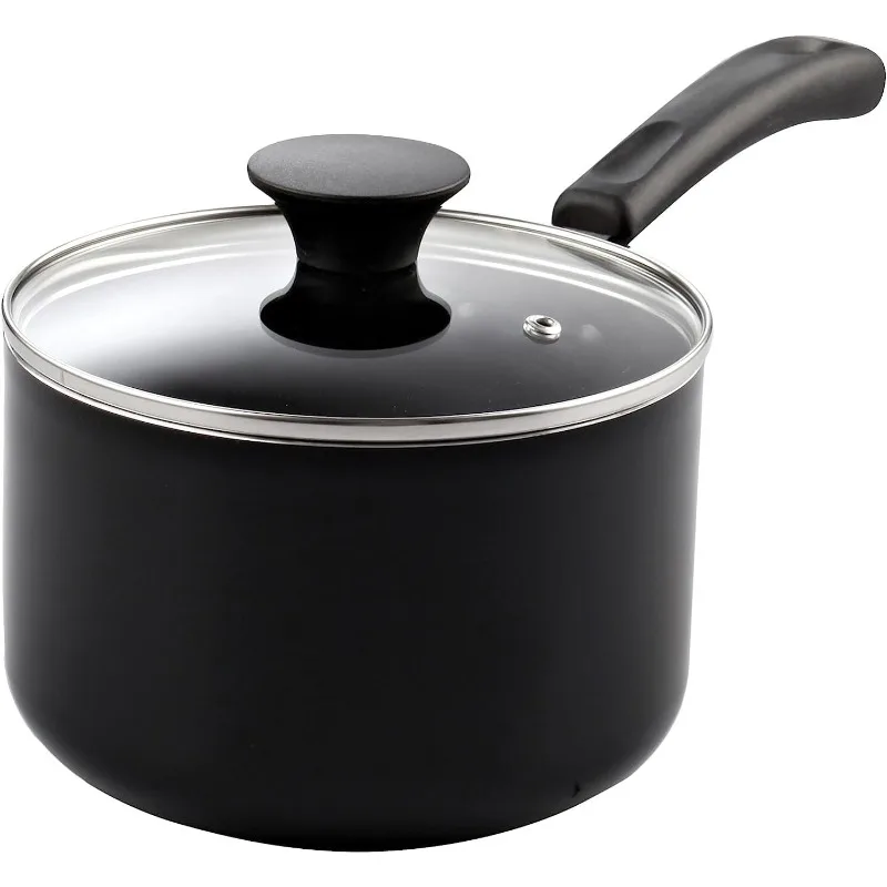 

Nonstick Sauce Pan with Glass Lid 3-Qt, Multi-purpose Pot Saucepan Kitchenware, Black, Aluminum