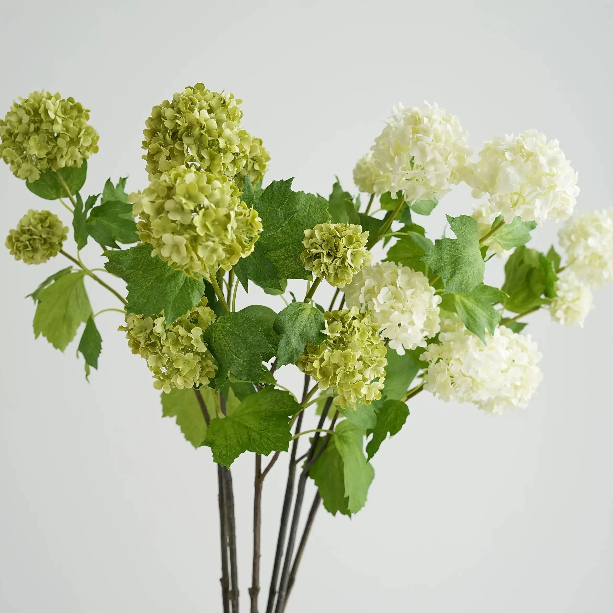 White Artificial Hydrangea 3 Heads Fabric Green Hydrangea Long Branches Decor Spring Artificial Floral Arrangement Wedding