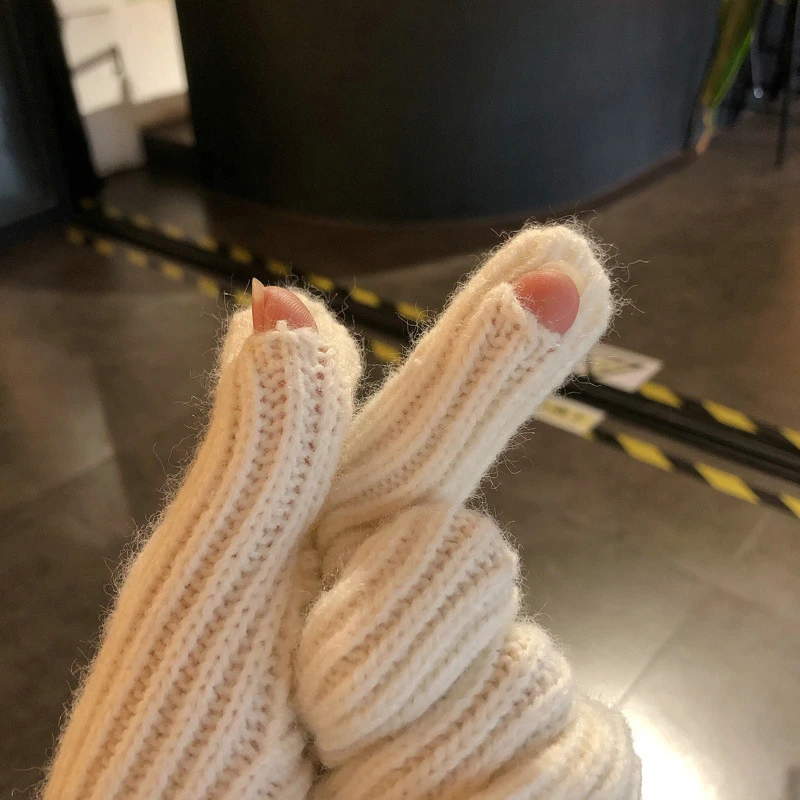 Guantes de punto de invierno para mujer, guantes cálidos de felpa suave para montar, guantes de Color sólido, guantes esponjosos con pantalla táctil