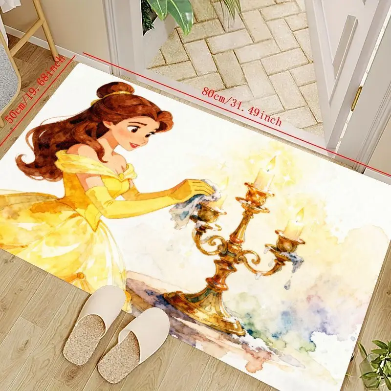

1 шт., сказочный напольный коврик Disney Princess Belle Beauty and the Beast, нескользящий ковер с акварельным рисунком, мягкий моющийся детский коврик
