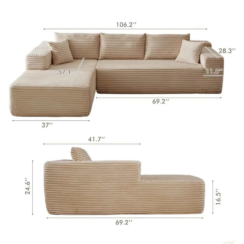 Modern Velvet L-Shape Combination Sofa Set Modular Cloud Sofa with Storage Ottoman Pet Friendly Design