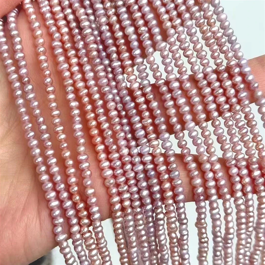 3-3.5mm3A المياه العذبة الطبيعية البيضاوي الأبيض الأرجواني الوردي معزولة فضفاض حبة رائعة النساء JewelryDIY قلادة سوار إكسسوارات