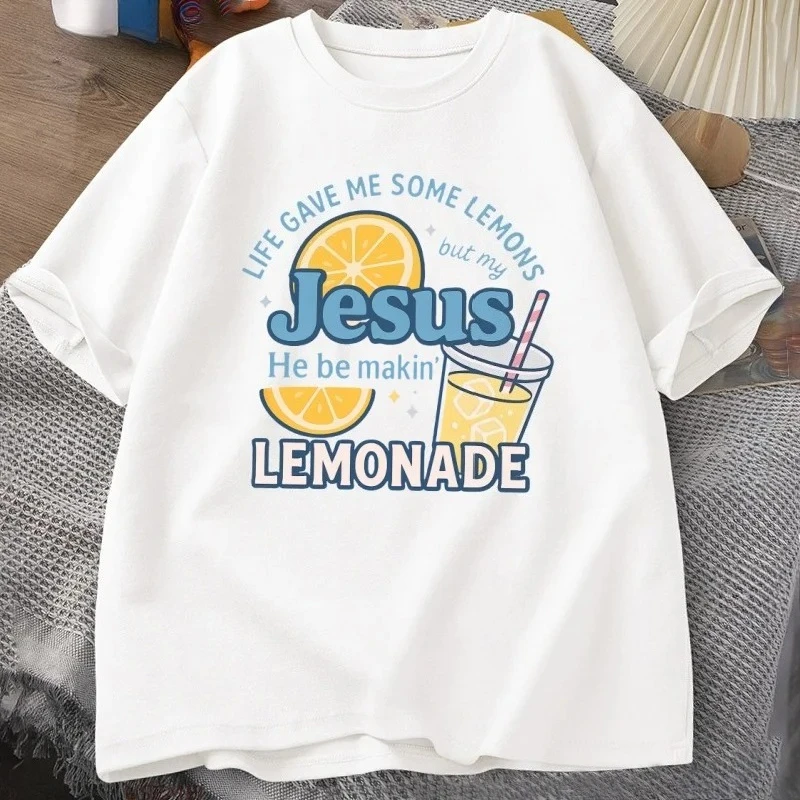 Life Has Given Me Some Lemons But My Jesus T-shirt Lemonade T-shirt Son of God Faith Christian Bible Verse T-shirt Women's Y2K