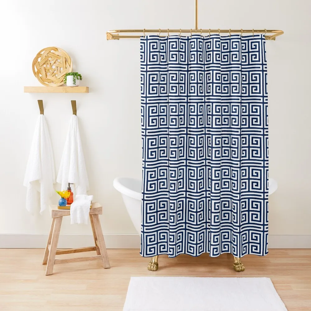 

Greek Key - Blue and White Shower Curtain Shower Waterproof Bathroom Showers Bathroom Shower Set Bathroom Decor Curtain