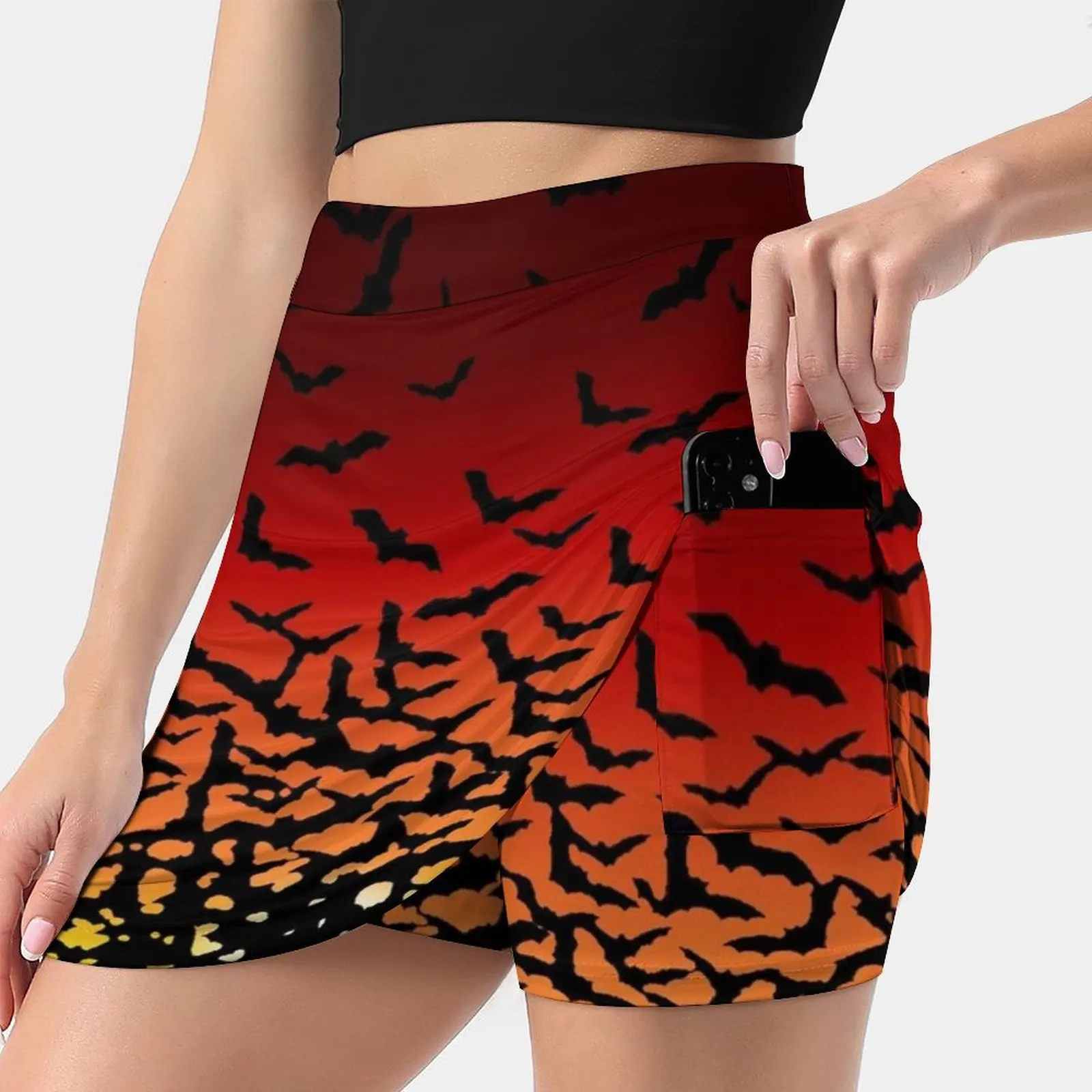 Bat Sunset Women's skirt With Pocket Vintage Skirt Printing A Line Skirts Summer Clothes Bat Bats Sunset Halloween Spooky