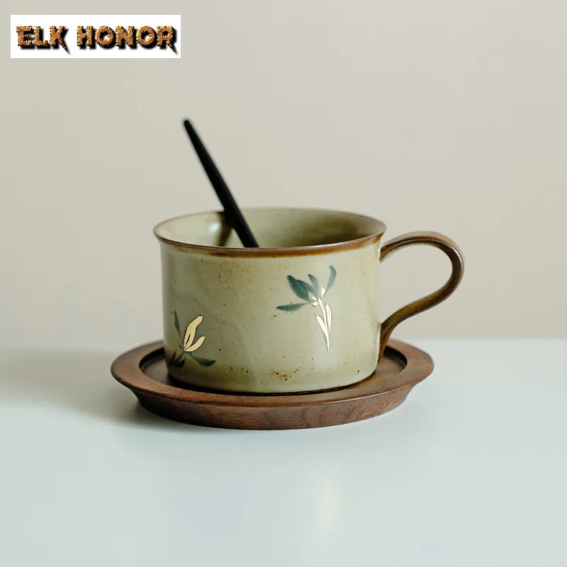 160ml Antique Gold Drawing Ceramic Coffee Mug Pure Hand-painted Butterfly Orchid Water Jug Cup Saucer Kit Personal Drinkware