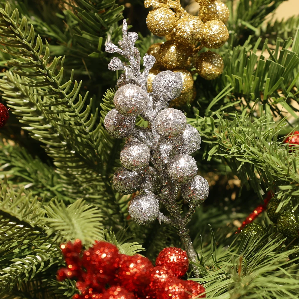 1/30pcs Christmas Artificial Gold Powder Berries Holly Berries Branches DIY Xmas Wreath Tree Ornament Home Table Vase Decoration