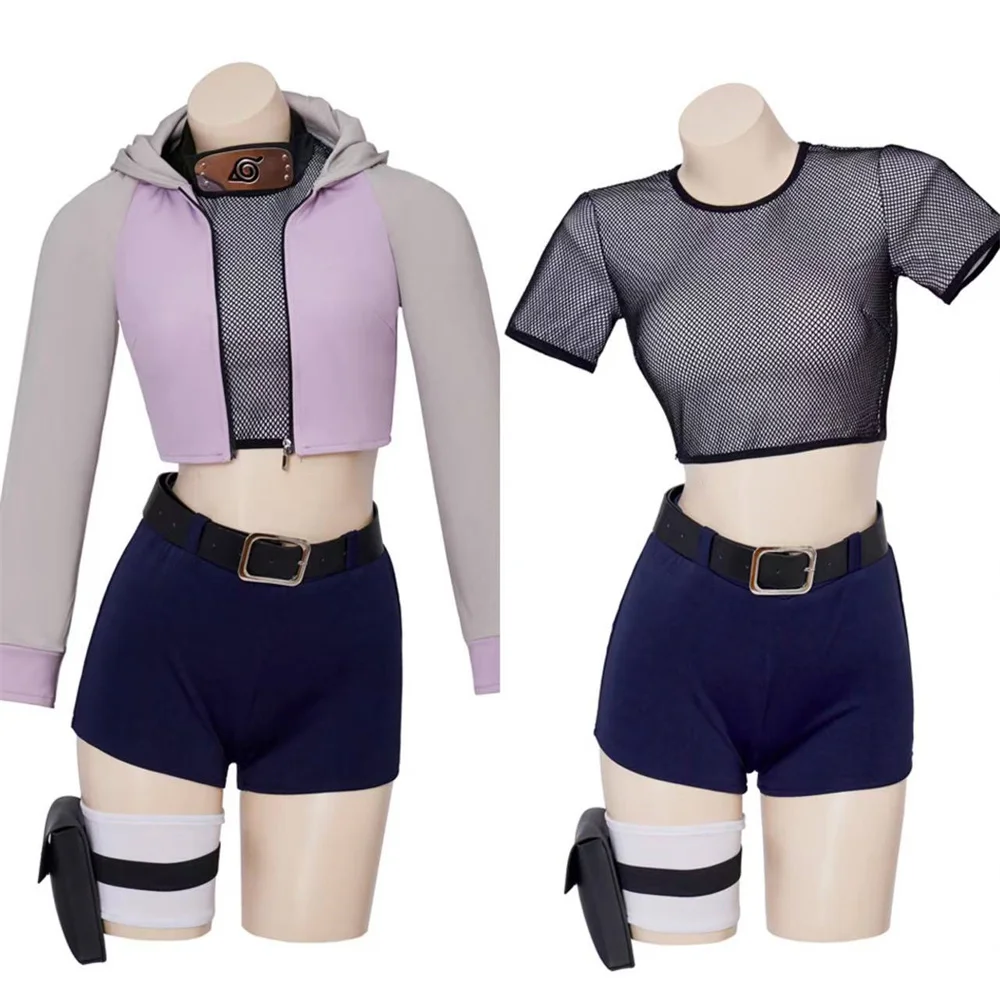 Anime Hyuga Cosplay Costume Purple Short Top With Pants Uniform Set Helloween Party Outfits