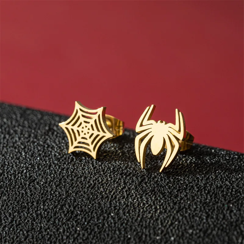 Punk Spider Web Stainless Steel Stud Earrings for Women Gothic Black Animal Spider Earing Piercing Halloween Jewelry Gifts view 4