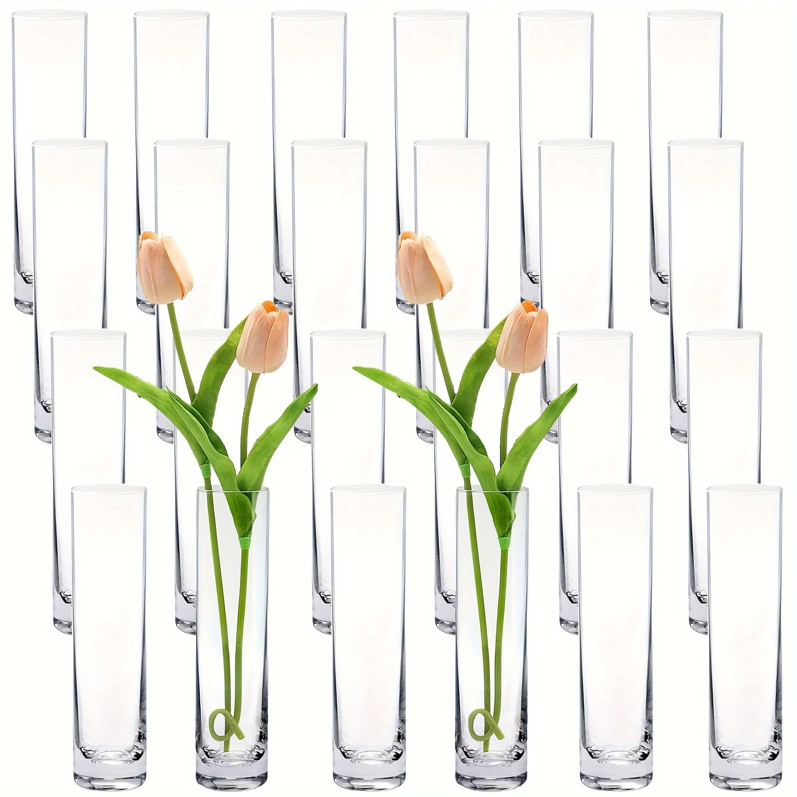 

Set Of 24 Clear Small Vase, Glass Cylinder Bud Vase, Handmade Slim Vase, Christmas Party, Wedding Table Ornament