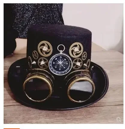 Metal gear Hat Steampunk Cap Fredoras Medieval Men Women Vintage Lincoln Magic Black Perform