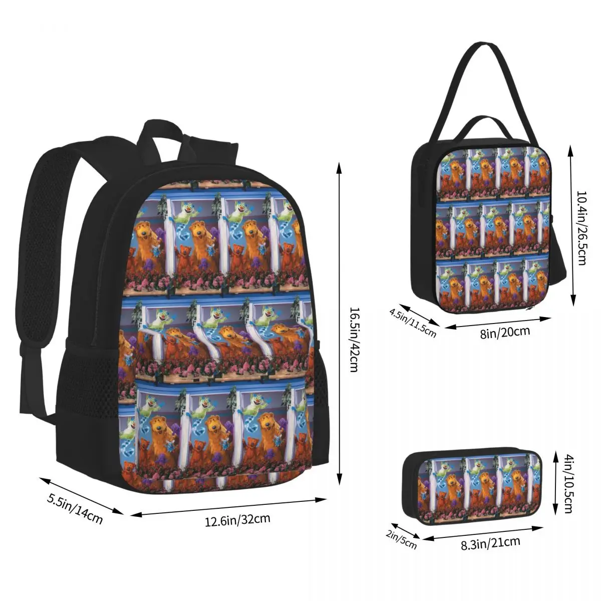 Bear In The Big Blue House Backpacks Students Bookbag School Bags Rucksack Lunch Bag Pen Bag Three-Piece Set