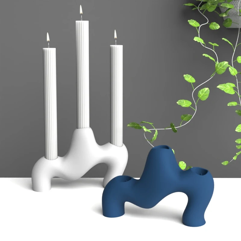 Creative modeling Concrete Candle Holder Silicone Molds Cement Silicone mold for Candle Support Decoration