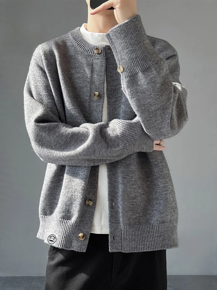 

PaulFrank Large-Mouth Monkey round Ne Knitted Cardigan Men's Autumn New Casual Warm Sweater Soft Spun Polyester Blend