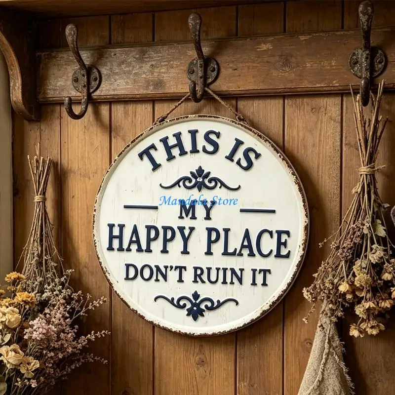 

U2JC Decorative Iron Plaque This Is My Happy Place Welcome Sign For Front Door Decors