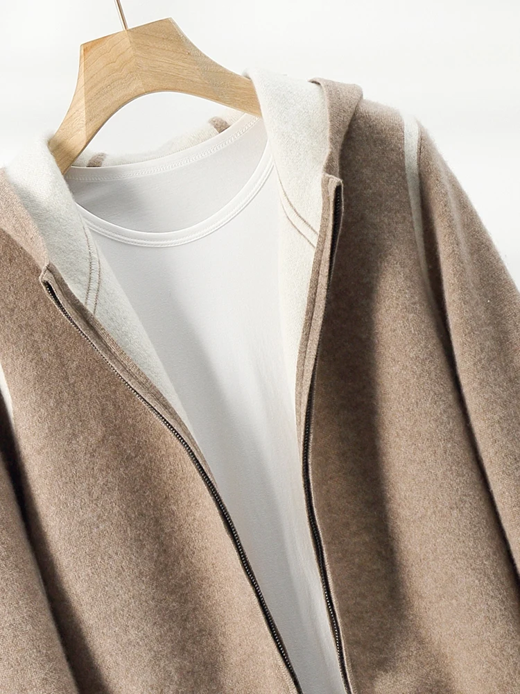 Men's Zipper Hoodie Cardigan 100% Cashmere Sweater Autumn Winter Thick Basic Casual Style Jacket Cashmere Knitwear Korean Tops