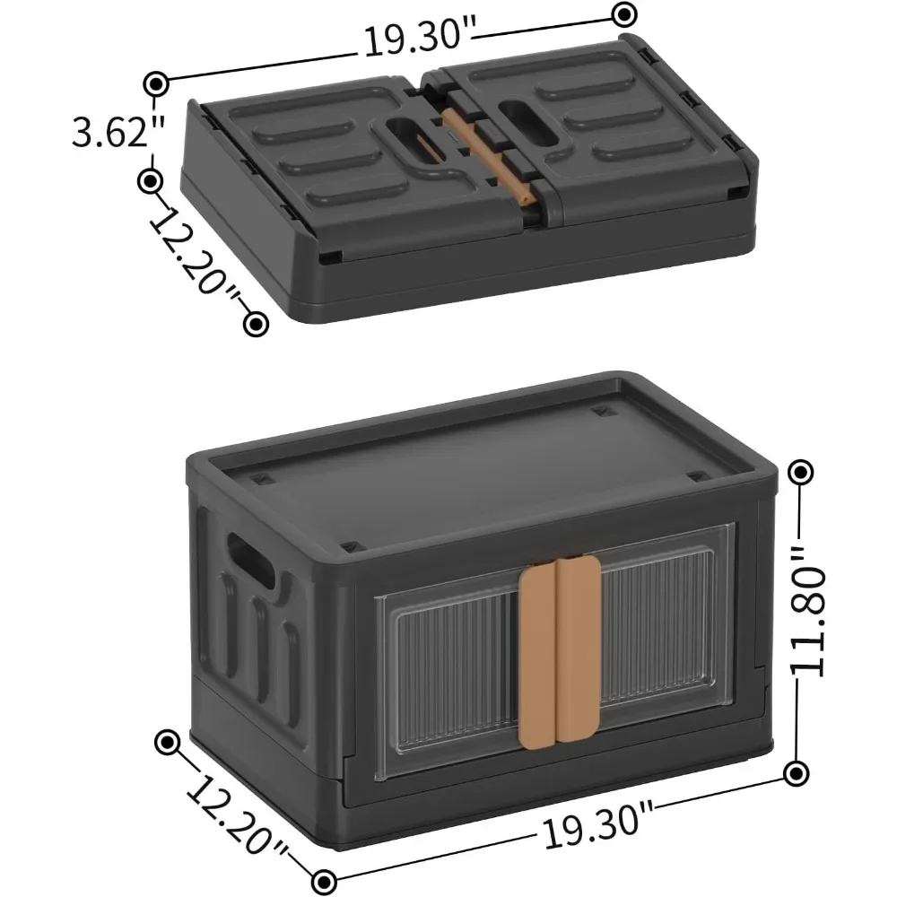 Imagem -03 - Armário Empilhável Caixas de Armazenamento com Tampas Organizadores de Armário Dobrável Preto Essenciais do Quarto do Dormitório Caixa de Madeira Desk Pacote de 47.5qt