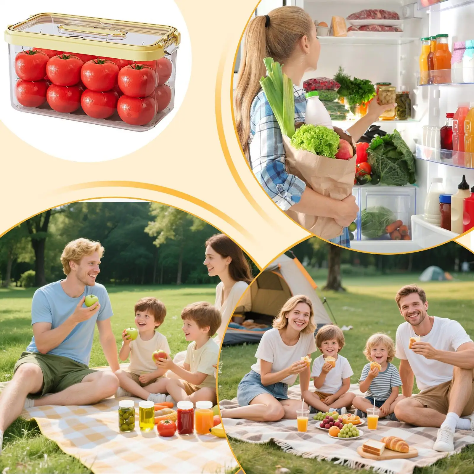 

Refrigerator Storage Box With Lids Leakproof Transparent Large-Capacity Portable Fruit Vegetable Storage Organizer For Flour
