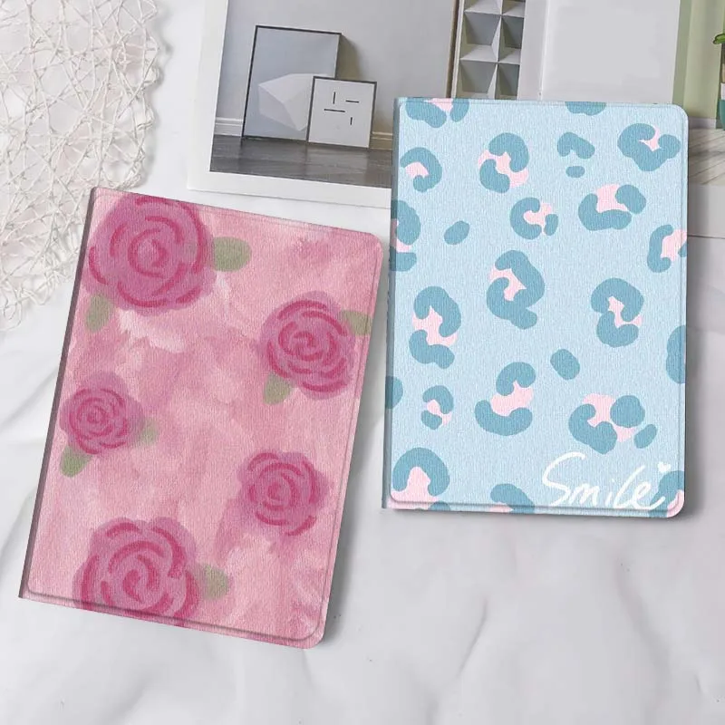 

Cartoon Pink Rose Pattern Tablet Case For Samsung Tab Galaxy S6 S11 A A7 A8 A9 A11 10.1 10.4 10.5 Plus Lite Gift