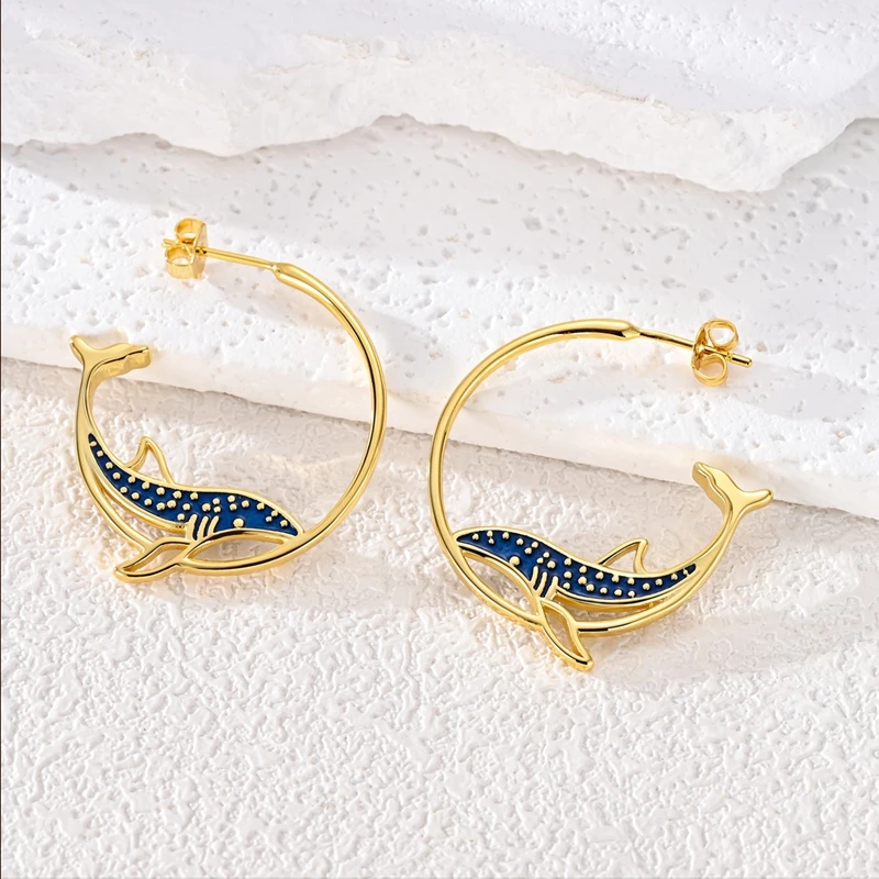 Hot Sale 925 Sterling Silver Earring Dolphin Cheetah Panda Cat Blue Eye Hoop Earrings Fit Women Girl Party Fine Jewelry Gifts - view 5