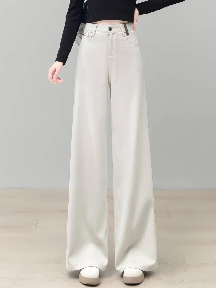 

High Waist Loose Straight Leg Jeans Women's Cream Color Spring Autumn New Style Casual Wide Leg Pants Comfortable Fit Jeans