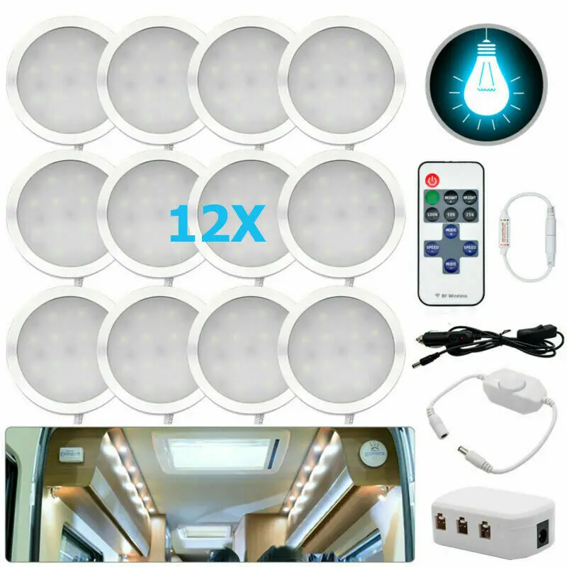 

12pcs Ultra Thin LED Spot Light Interior Wall Ceiling Lamp Caravan Motorhome Boat RV Camper Kitchen Mini LED Downlight Warm