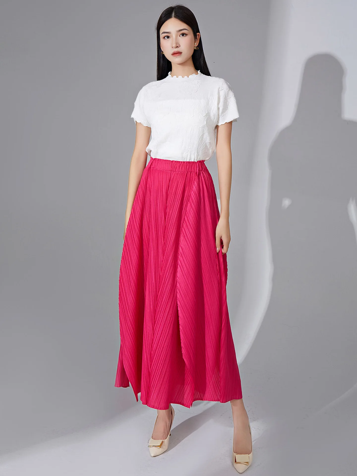 Women's High Waisted Pleated Skirt, Irregular, Loose, Casual, A-line, Miyake, Fashion, Spring, Autumn