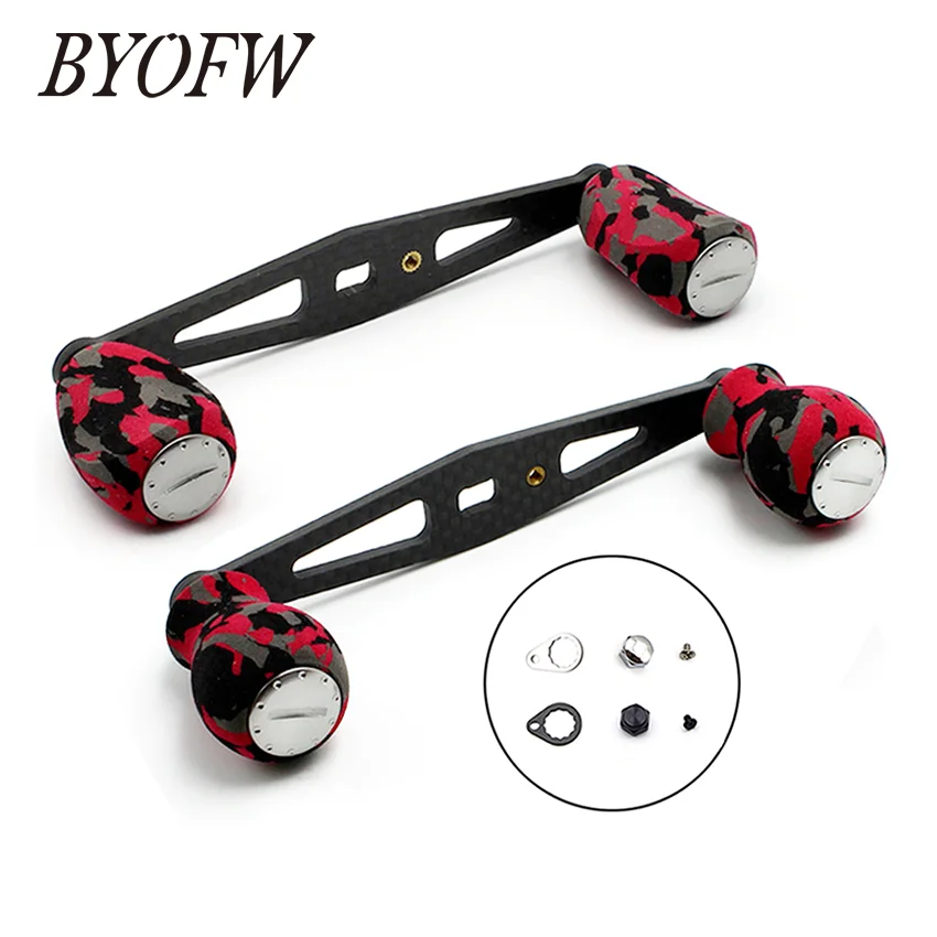 BYOFW 103mm Carbon Fiber Powerful Baitcasting Reel Handle For Abu Garcia Daiwa Grips  Red Camouflage Double Knobs DIY Repair Kit