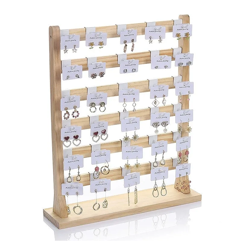 Solid Wood Earring Holder 4/5/6 Layers Large Capacity Hooks Earrings Organizer Holders Multipurpose Jewelry Display Stands