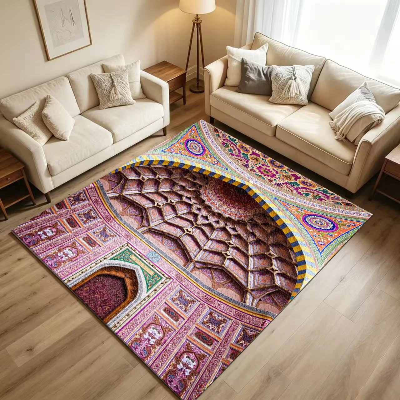 Oriental Dome Ceiling Art Carpet Flooring Exotic Colorful Mosaic Arch Architecture Vintage Decorative Pattern Printed Floor Rug for Household Indoor Art-Style Home Decor