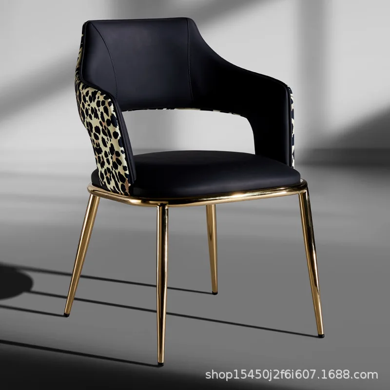Light luxury leather dining chair home backrest leopard print fashion design high-end luxury stone island back chair women's