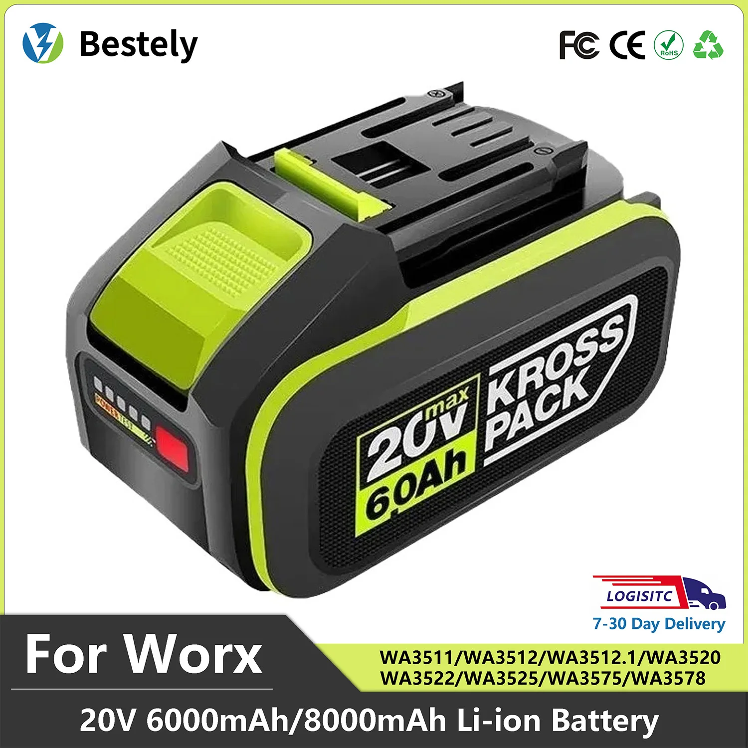 For WORX 20V 6.0Ah/8.0Ah 5pin WA3016 WA3023 WA3027 Li-ion Battery For dewalt tools for WORX Cordless