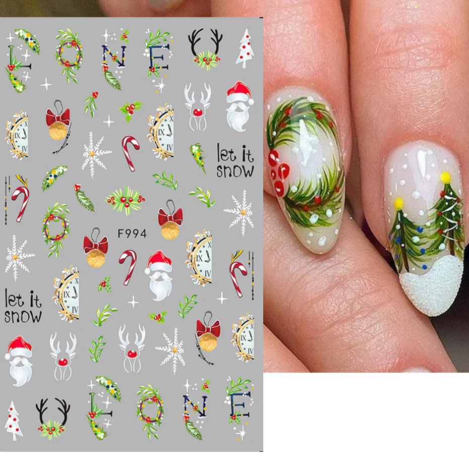 Kerst Nail Sticker 3D Kerstman Beer Gingerbread Man Elanden Sneeuwvlok Elanden Bells Decal DIY Slider Voor Manicure Decoratie SLF