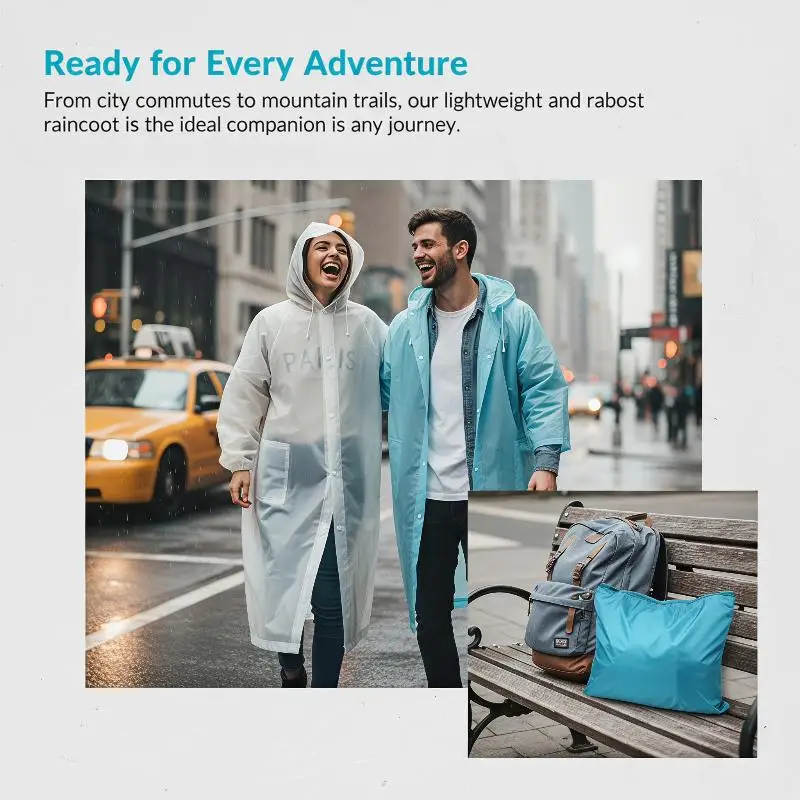 Men Women Thickened Waterproof Raincoat Impermeable Windproof Rain Jacket for Camping Hiking Travel Outdoor Adventures