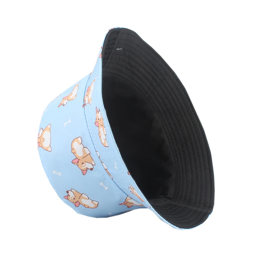 2024 New Panama Bucket Hats Cute Animal Monkey Corgi Print Fisherman Hat Summer Sun Hats For Women Men Reversible Fishing Cap