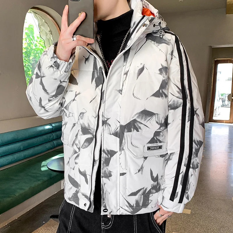 M-3xl Mens White Duck Down Jacket Winter Male Coats Zipper Hooded Short Style Camouflage Casual Outerwear Clothes Hy153