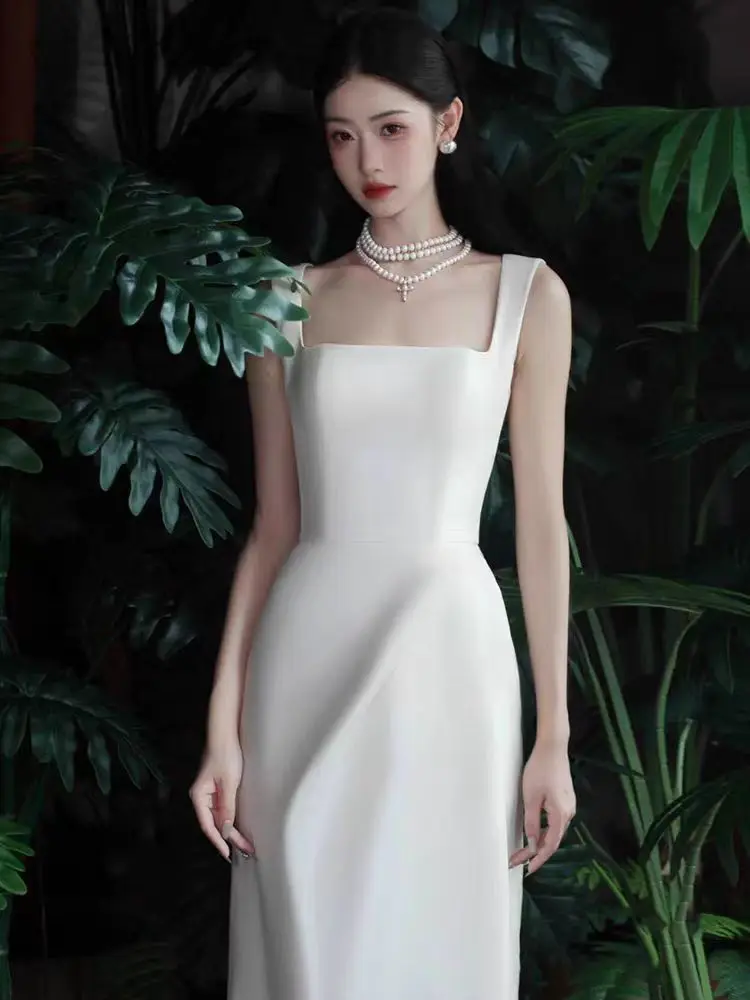 

Белое атласное вечернее платье на бретельках для свадьбы, дня рождения, церемонии, регистрации, модное новое платье для невесты, для тостов, вечернее платье-юбка