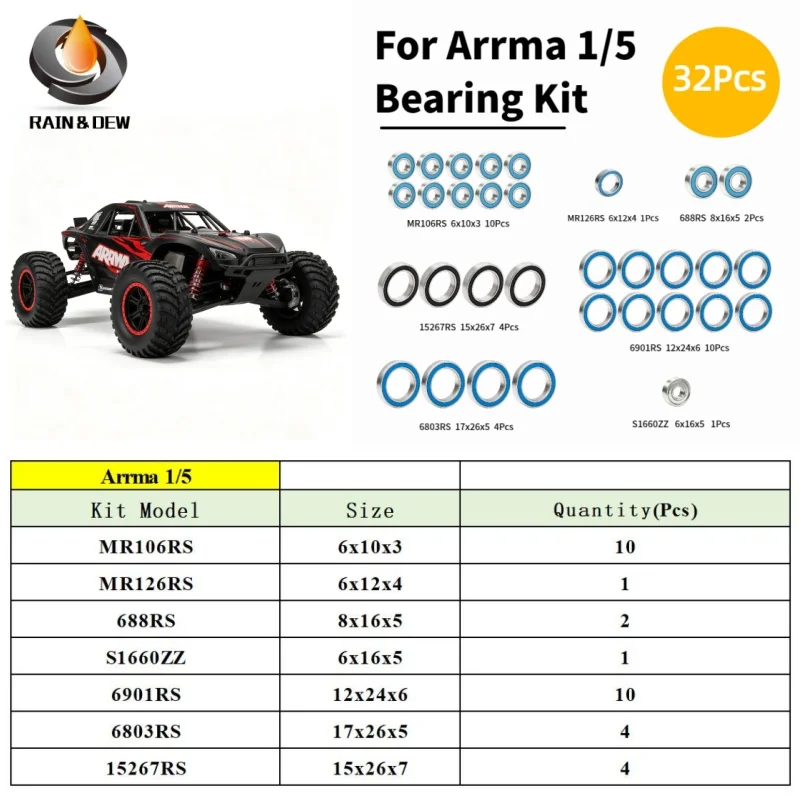 RC Car Ball Bearing Replacement Bearings for Arrma 1/5 KRATON 8S Outcast 8S Spare Parts Upgrade Kit