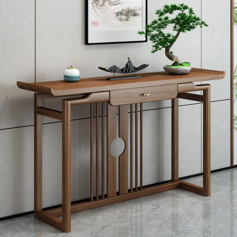 New Chinese Style Entryway Table, Entryway Solid Wood Minimalist, Old Elm Entryway Counter, Zen-style Strip Table