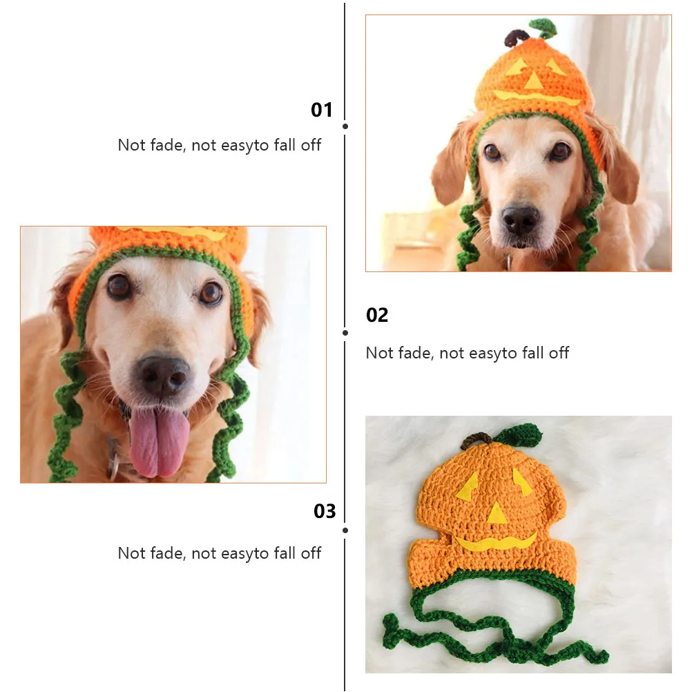 

Pumpkin Pet Hat Halloween Costume Hand Knitted Dog Cat Cap Soft Comfortable Party Cosplay Accessory for Puppies Golden