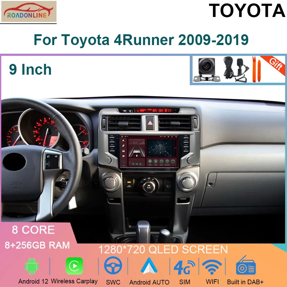 

Автомагнитола 8 + 256 ГБ для Toyota 4runner 2009-2019 Android 12, 9 дюймов, GPS-навигация, автомобильный стереоприемник, DVD, видео, мультимедийный плеер